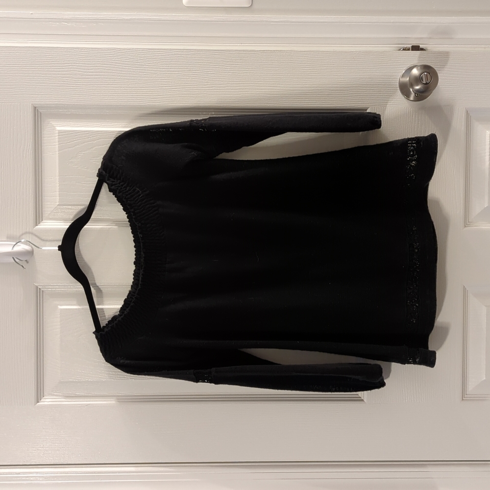 Black off the shoulder long sleeve sweater blouse